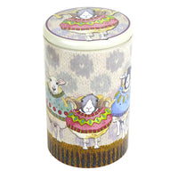 Tall Round Tin Caddy - Sheep in sweaters
