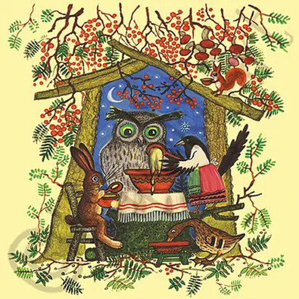 Magpie and Owl Dinner Card