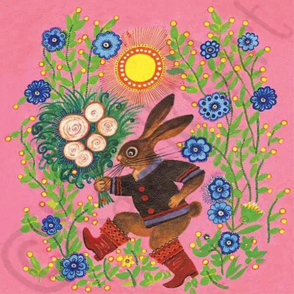 Happy Bunny with Flowers Card